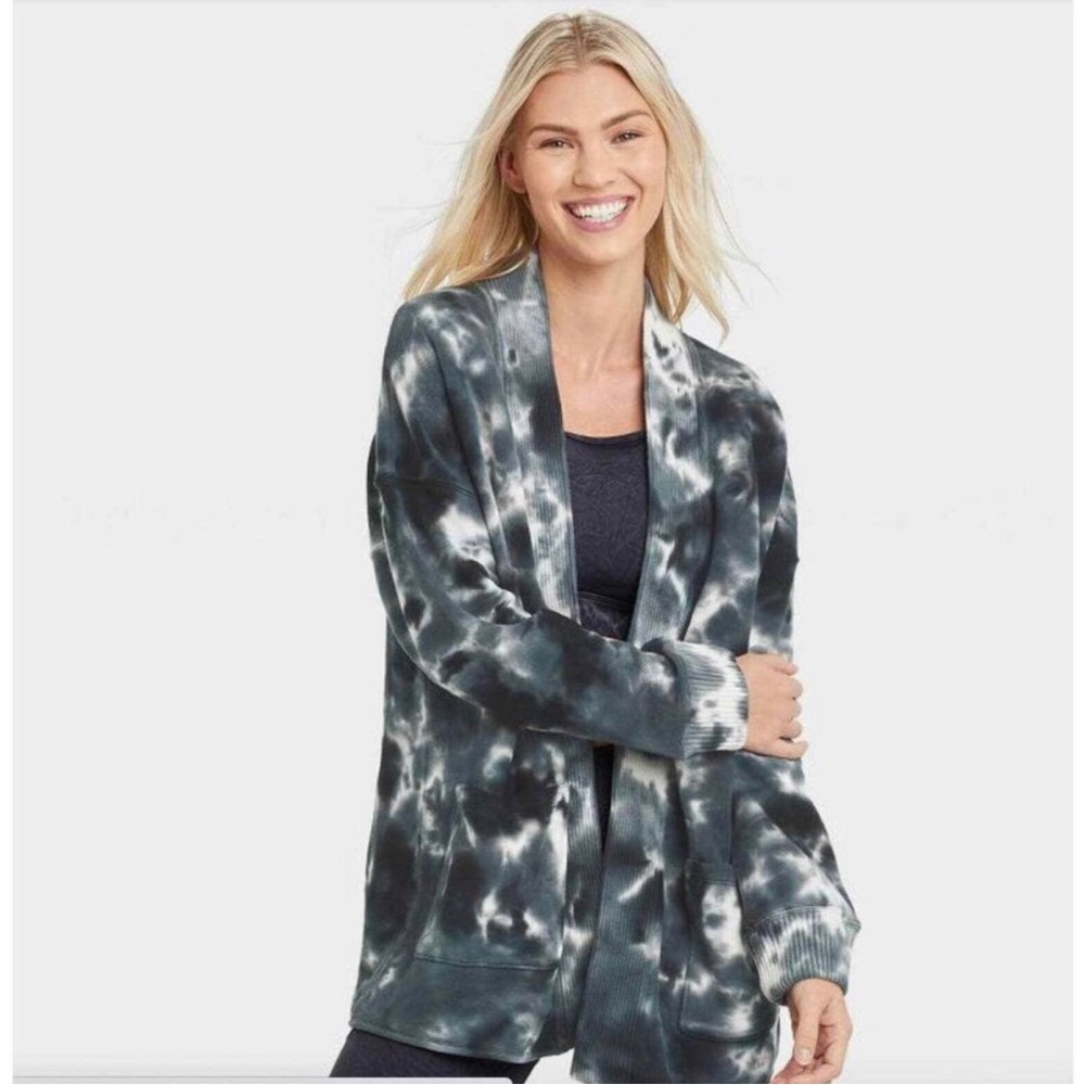 Joy Lab black onyx custom tie dye French Terry Cardigan XS oversized fits S